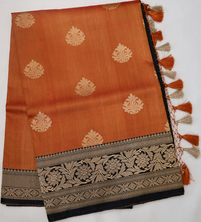 Orange Banaras Silk Saree with Black Border