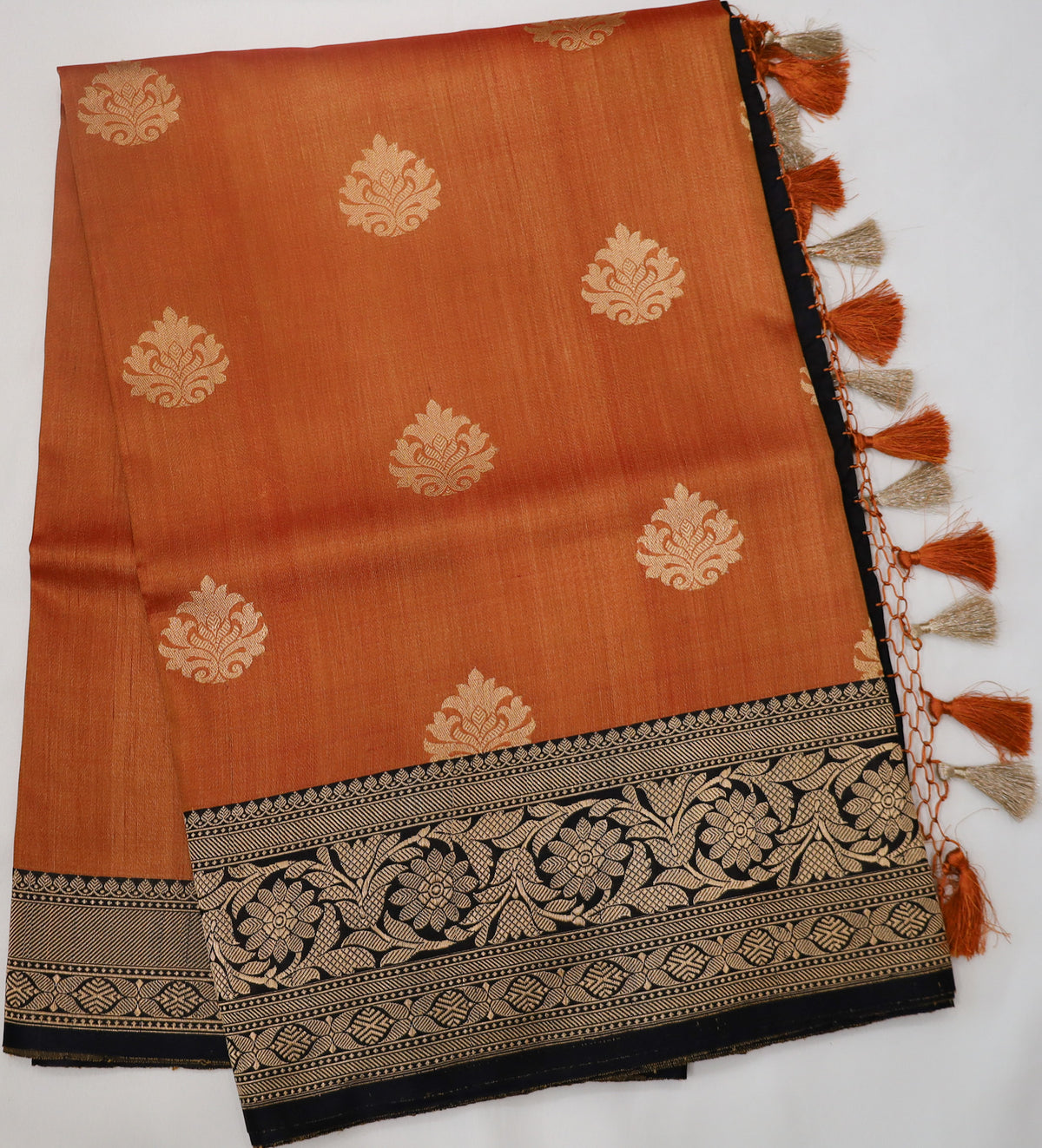 Orange Banaras Silk Saree with Black Border