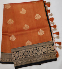 Orange Banaras Silk Saree with Black Border