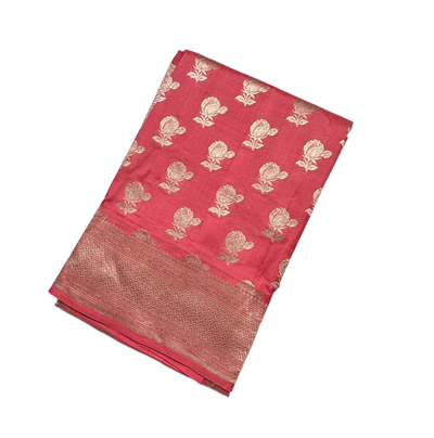 Peach Banaras Katan Jaal Saree - MIRASILKS Peach Banaras Katan Jaal Saree 