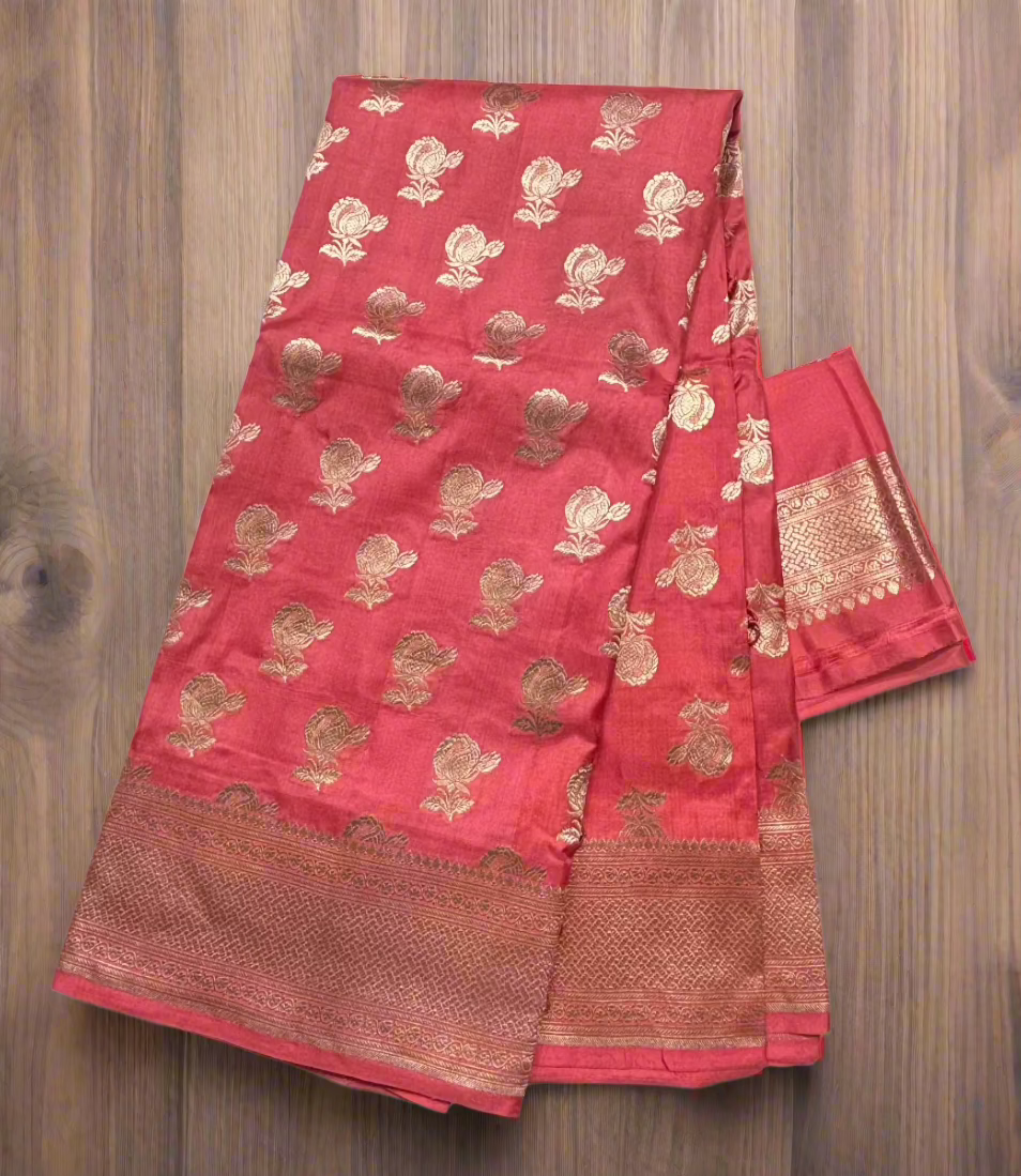 Peach Banaras Katan Jaal Saree