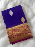 Indigo Banaras Organza Saree With Pink Border - MIRASILKS Indigo Banaras Organza Saree With Pink Border 