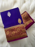 Indigo Banaras Organza Saree With Pink Border - MIRASILKS Indigo Banaras Organza Saree With Pink Border 