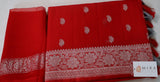 Chilli Red Banaras Chiffon Saree With Silver zari