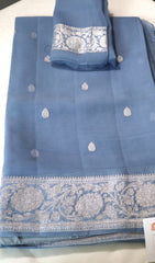Gray Banaras Chiffon Saree With Silver zari