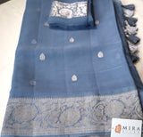 Gray Banaras Chiffon Saree With Silver zari