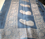 Gray Banaras Chiffon Saree With Silver zari