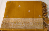 Mustard Yellow Banaras Chiffon Saree With Silver zari