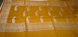 Mustard Yellow Banaras Chiffon Saree With Silver zari