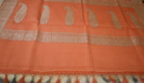 Peach Orange Banaras Chiffon Saree With Silver zari