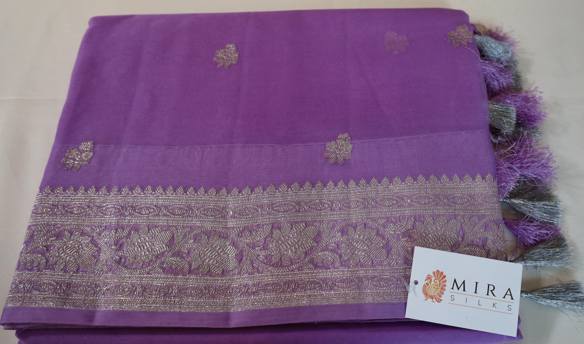 Purple Banaras Chiffon Saree With Silver zari
