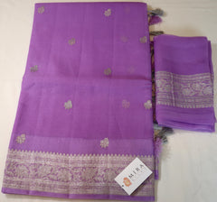 Purple Banaras Chiffon Saree With Silver zari