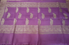 Purple Banaras Chiffon Saree With Silver zari