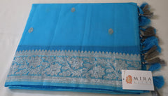 Blue Banaras Chiffon Saree With Silver zari
