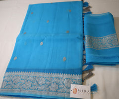 Blue Banaras Chiffon Saree With Silver zari