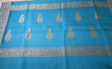 Blue Banaras Chiffon Saree With Silver zari
