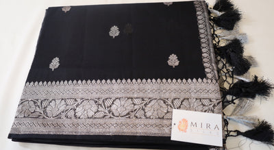 Black Banaras Chiffon Saree With Silver zari