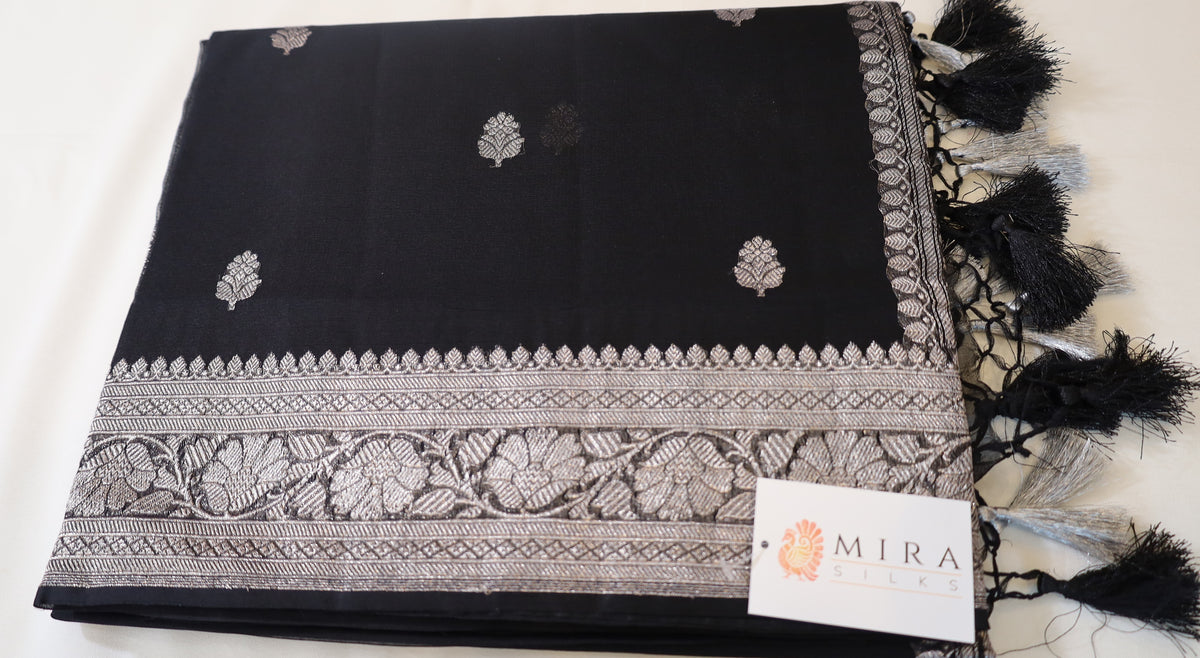 Black Banaras Chiffon Saree With Silver zari