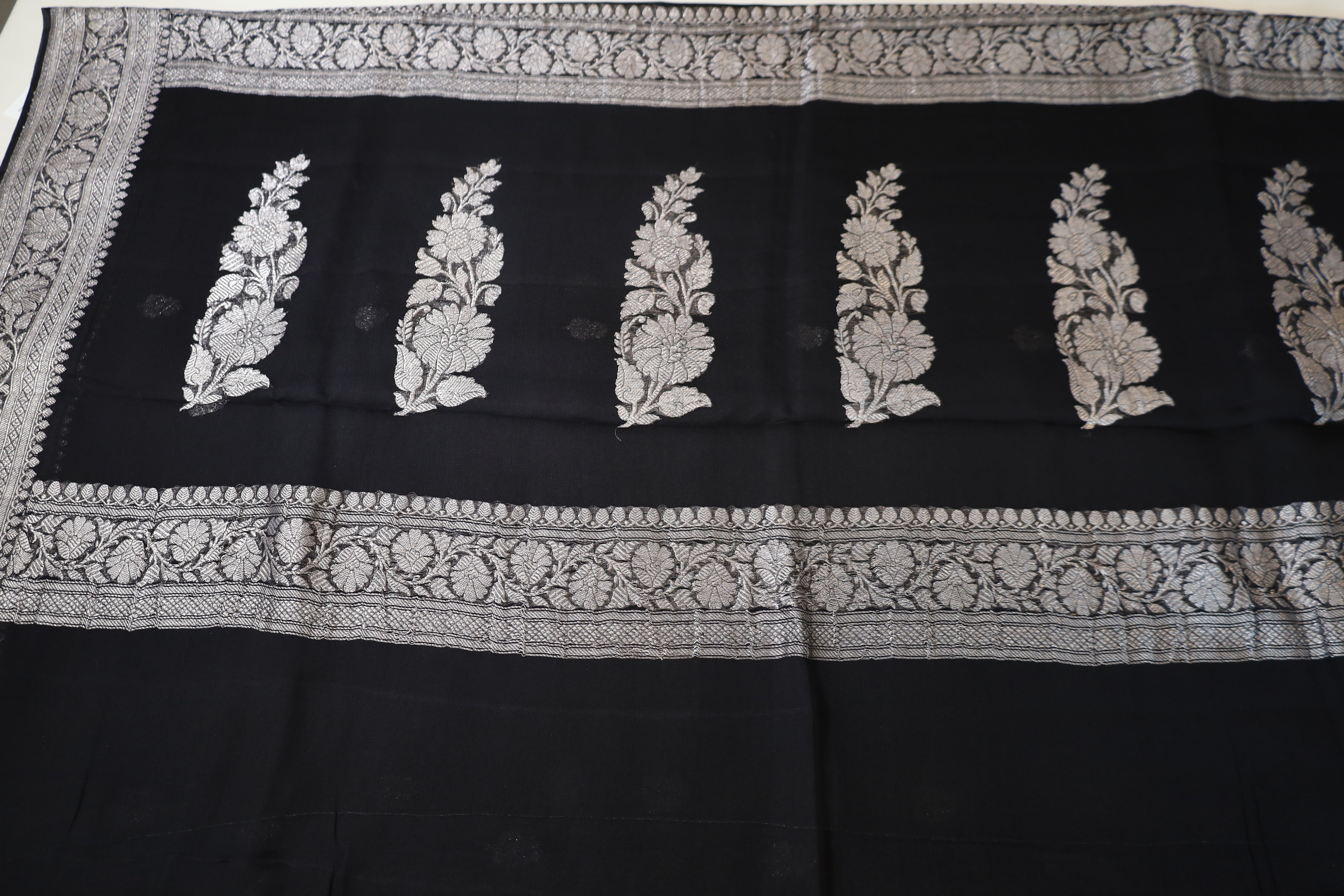 Black Banaras Chiffon Saree With Silver zari