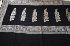 Black Banaras Chiffon Saree With Silver zari
