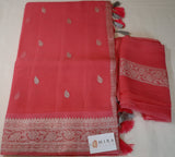 Salmon Pink Banaras Chiffon Saree With Silver zari
