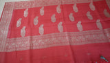 Salmon Pink Banaras Chiffon Saree With Silver zari