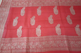 Salmon Pink Banaras Chiffon Saree With Silver zari