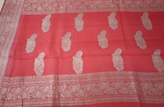Pink Banaras Chiffon Saree With Silver zari