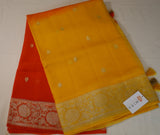 Yellow and Orange Banaras Chiffon Saree With Silver zari