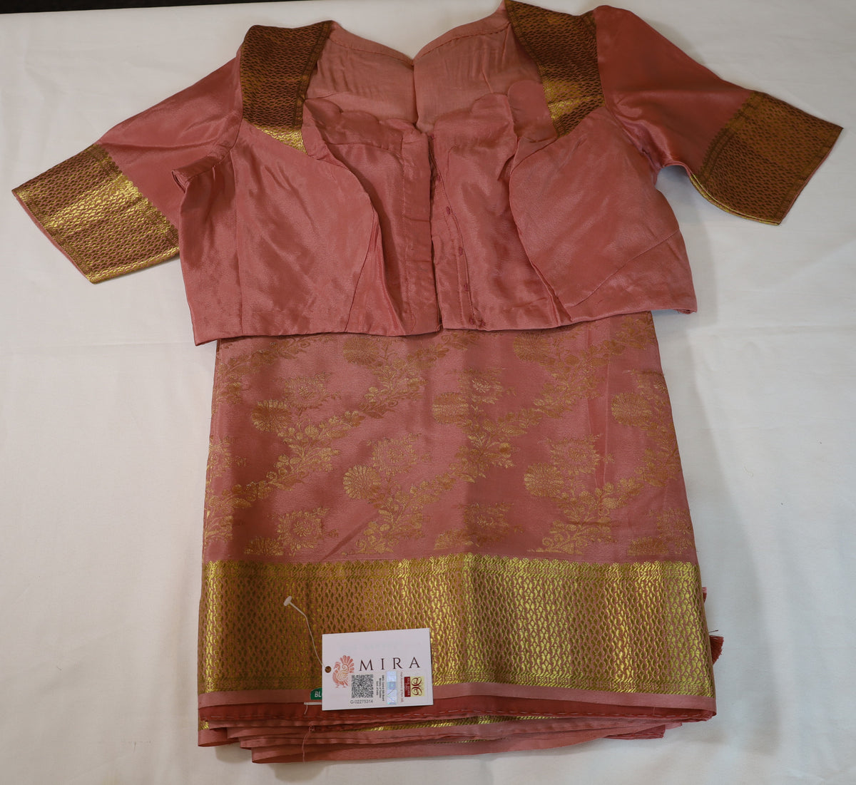Coral Pink Mysore Pure Silk Saree with Zari border