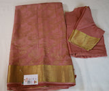 Coral Pink Mysore Pure Silk Saree with Zari border