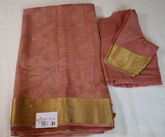 Coral Pink Mysore Pure Silk Saree with Zari border