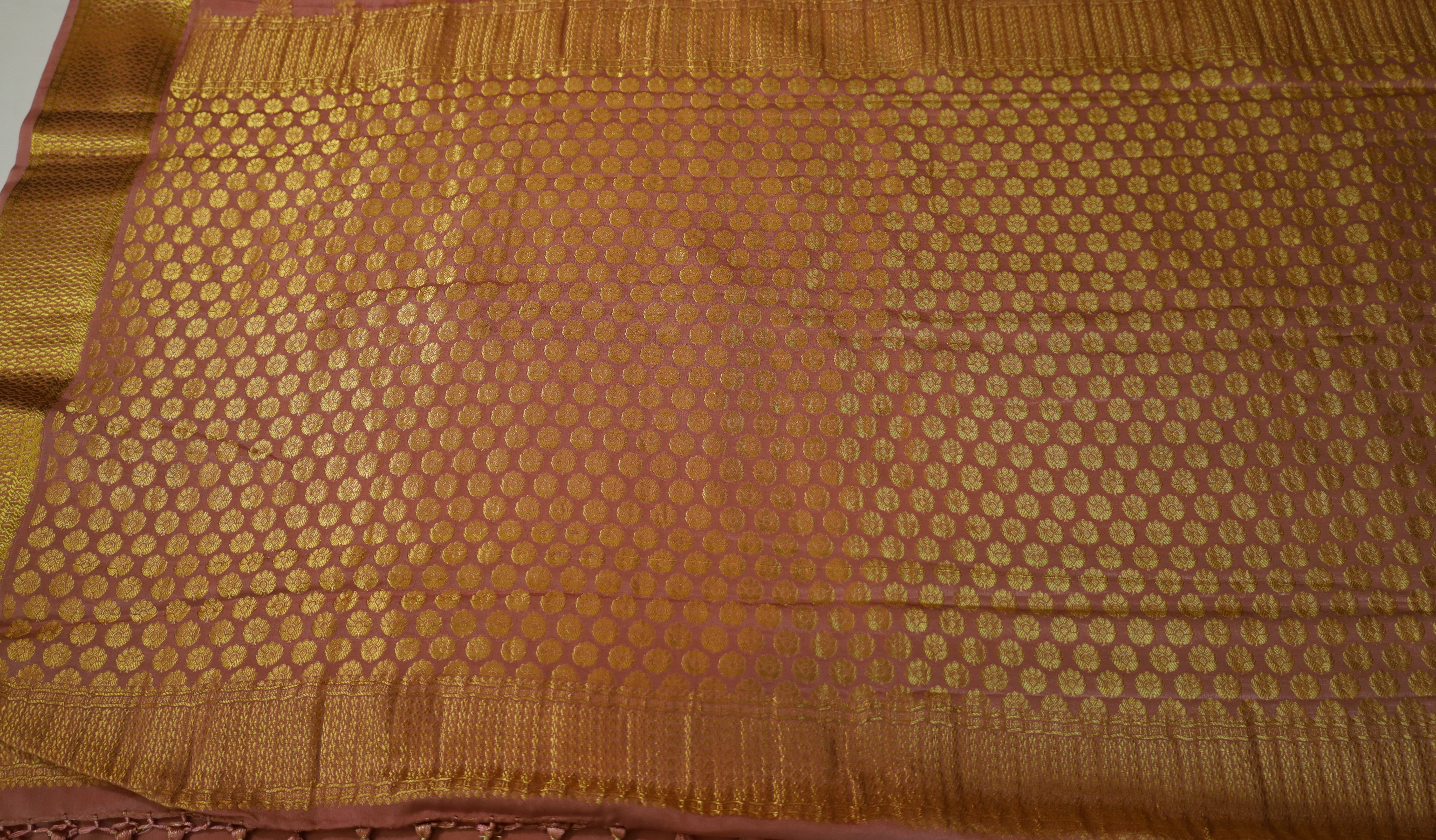 Coral Pink Mysore Pure Silk Saree with Zari border