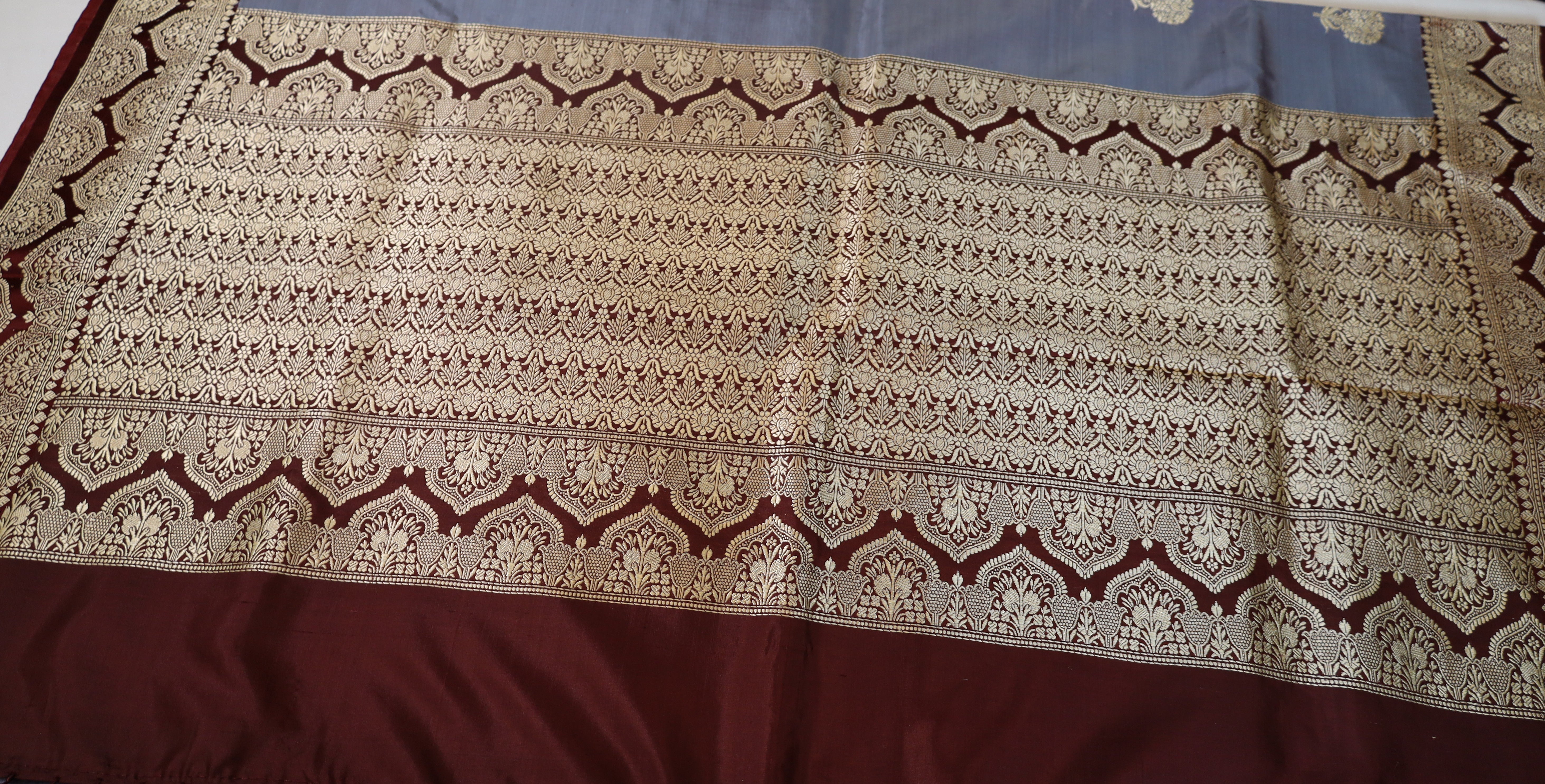 Elegant Pure Silk Gray Banaras Katan Silk Saree