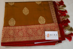 Elegant pure silk Rust Orange Banaras Katan Silk Saree