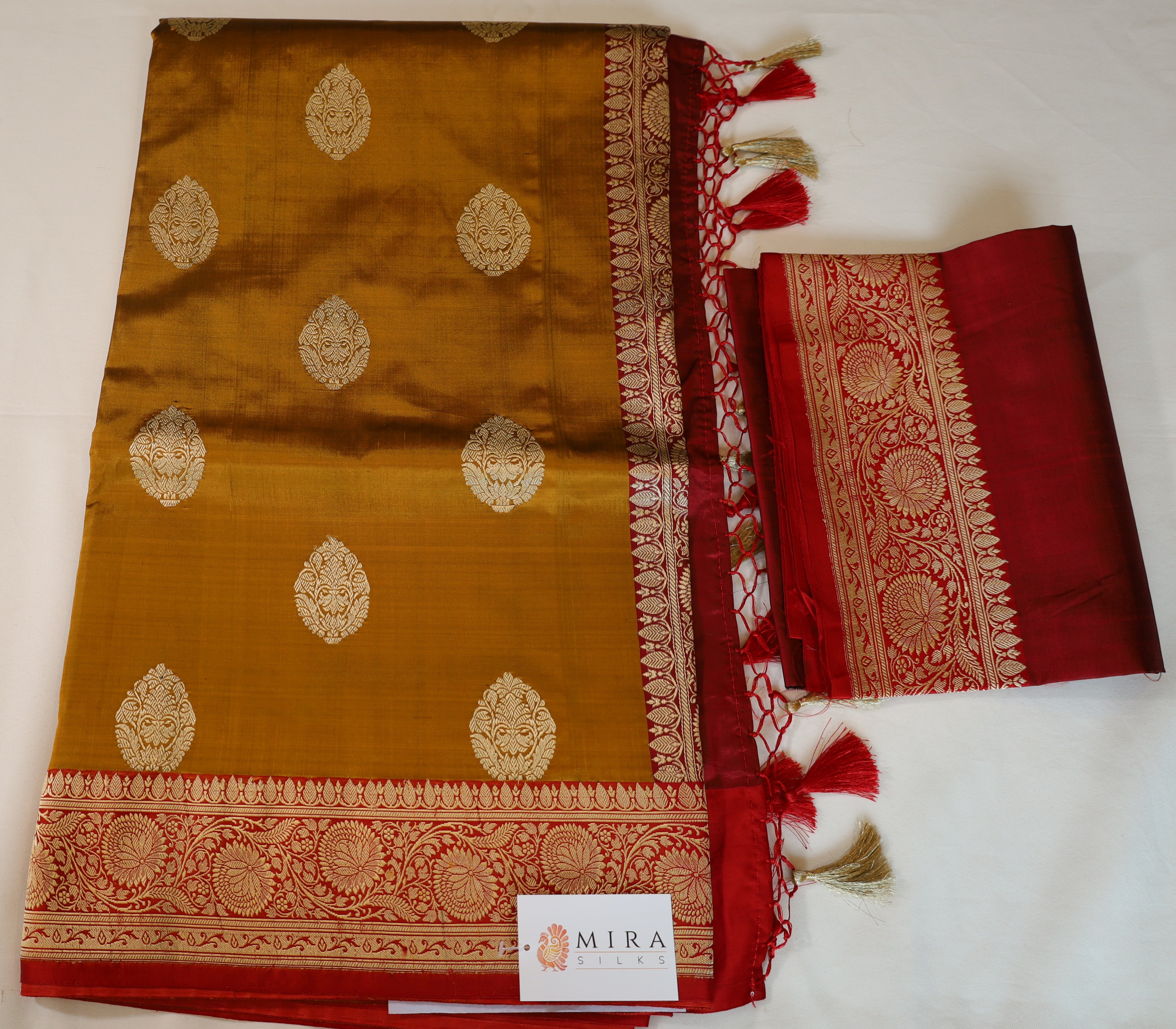 Elegant pure silk Rust Orange Banaras Katan Silk Saree