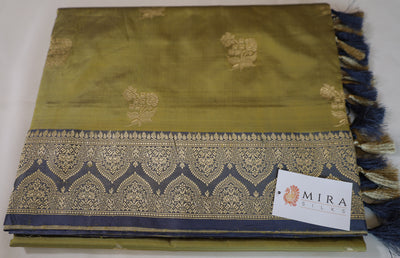 Elegant pure silk Moss Green Banaras Katan Silk Saree