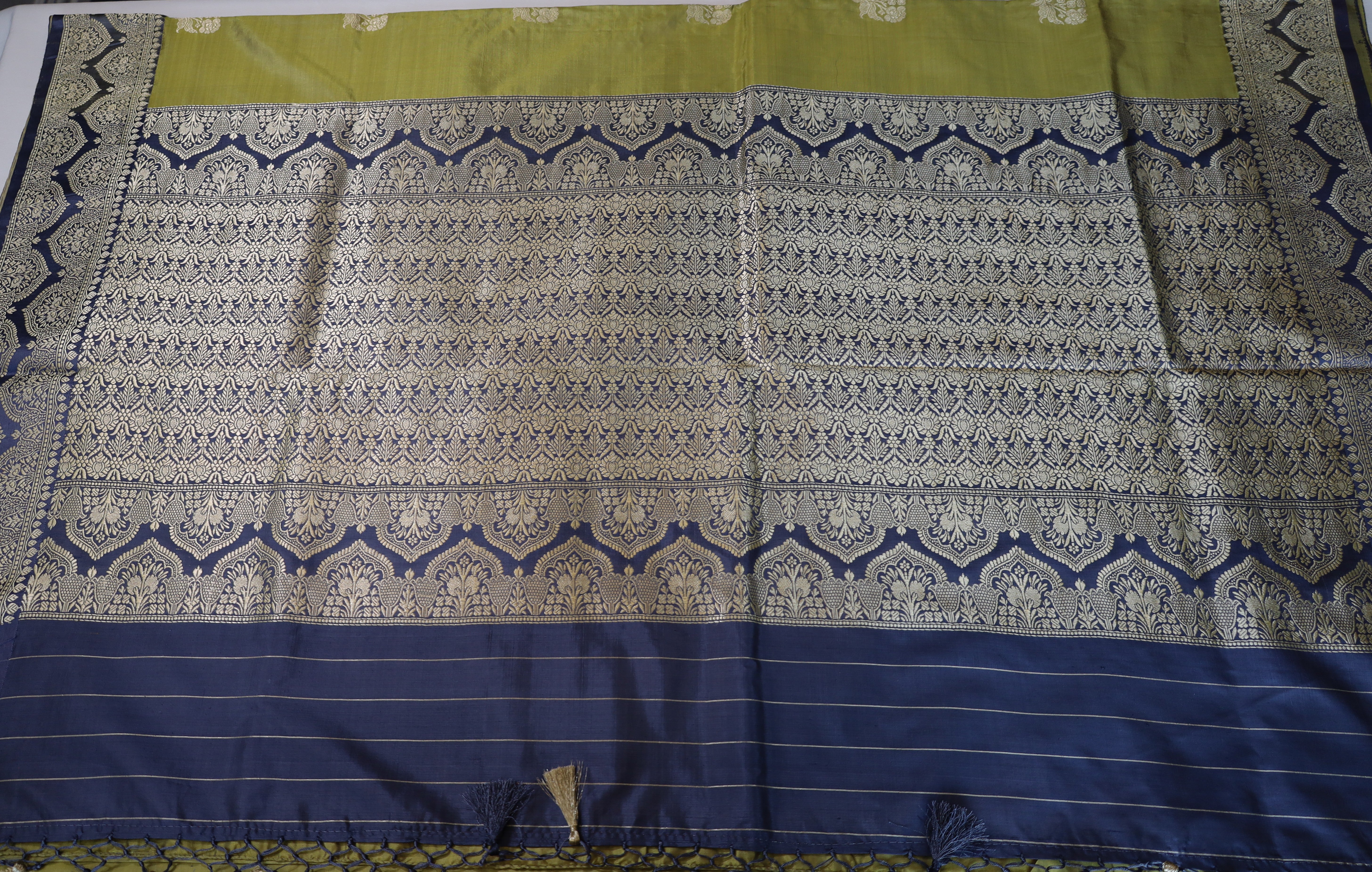 Elegant pure silk Moss Green Banaras Katan Silk Saree