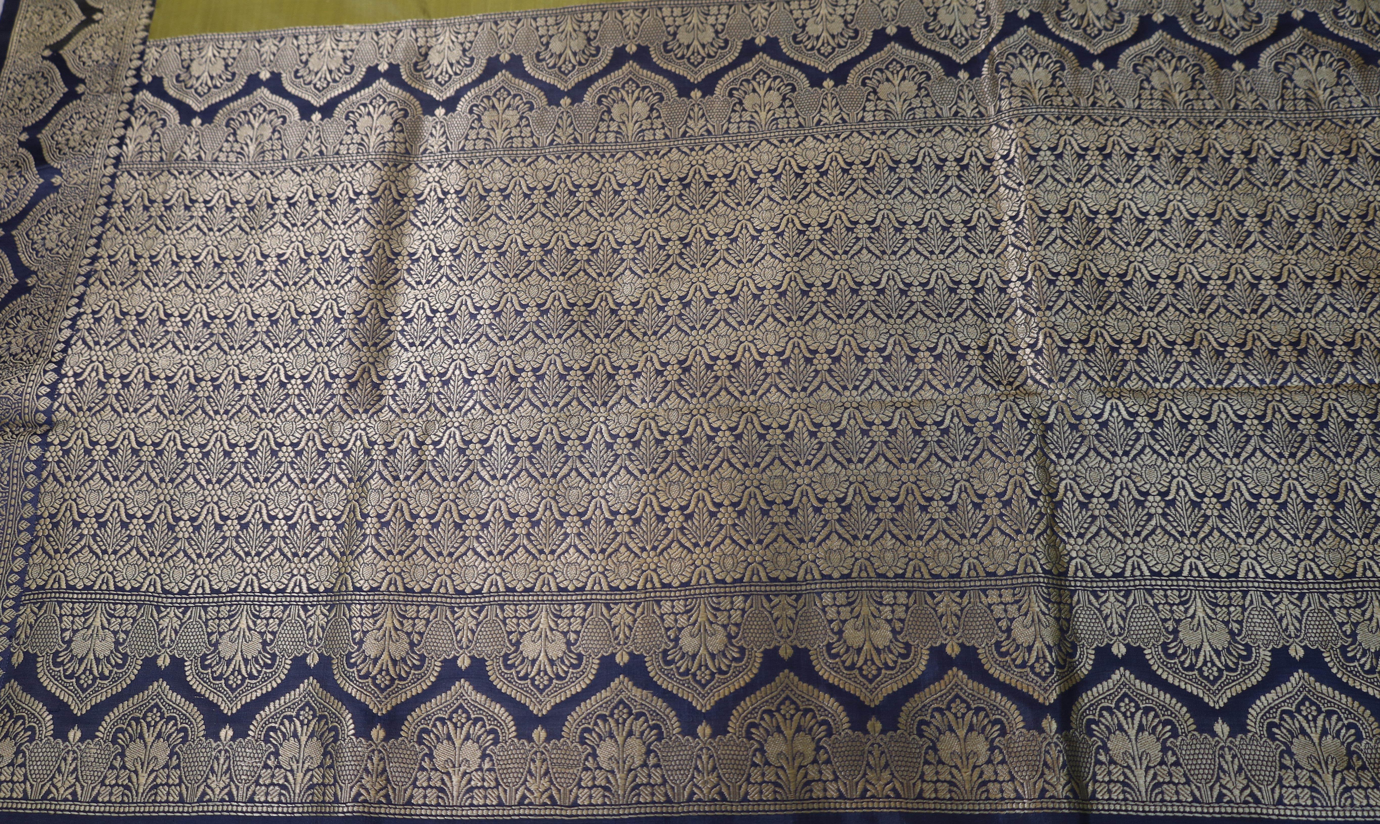 Elegant pure silk Moss Green Banaras Katan Silk Saree