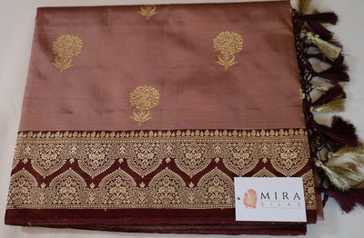 Elegant pure silk Dusty Rose Pink Banaras Katan Silk Saree