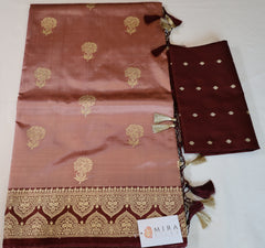 Elegant pure silk Dusty Rose Pink Banaras Katan Silk Saree