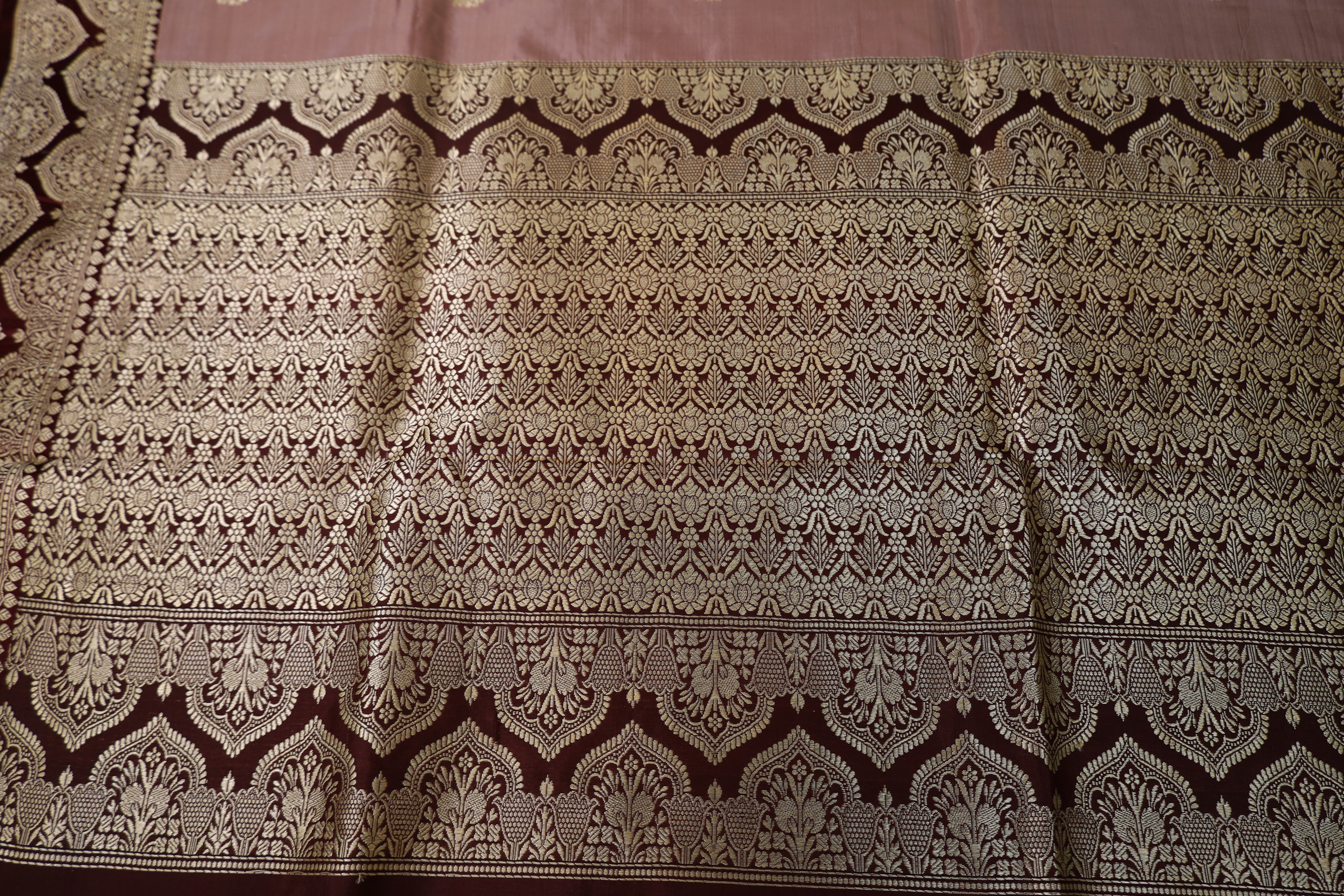 Elegant pure silk Dusty Rose Pink Banaras Katan Silk Saree