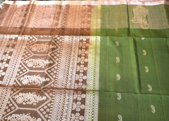 Dark Moss Green Soft Silk Saree with Brown Pallu
