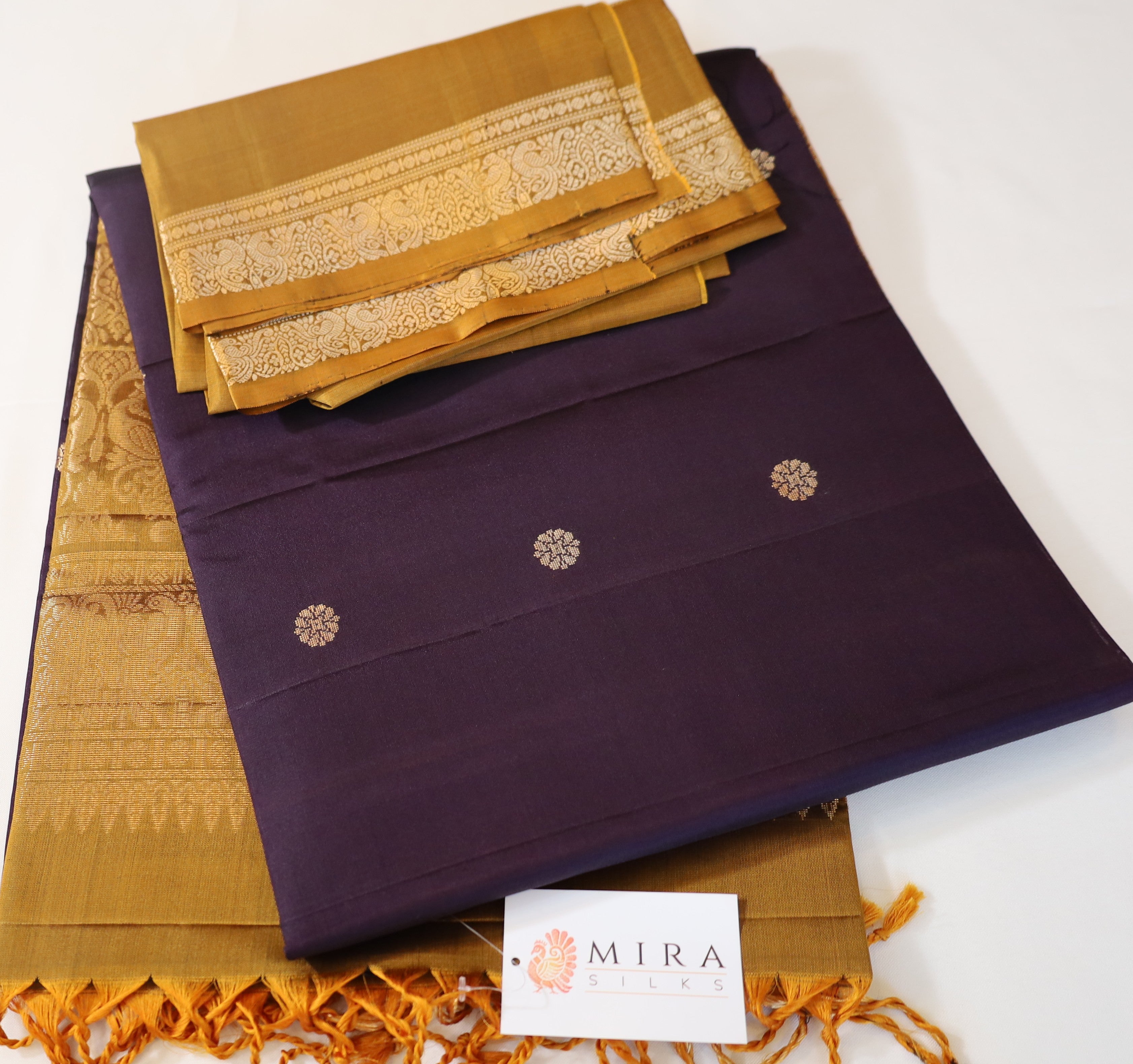 Dark Coffee Brown Retta Pettu Soft Silk Saree with Mustard Yellow  border & Pallu