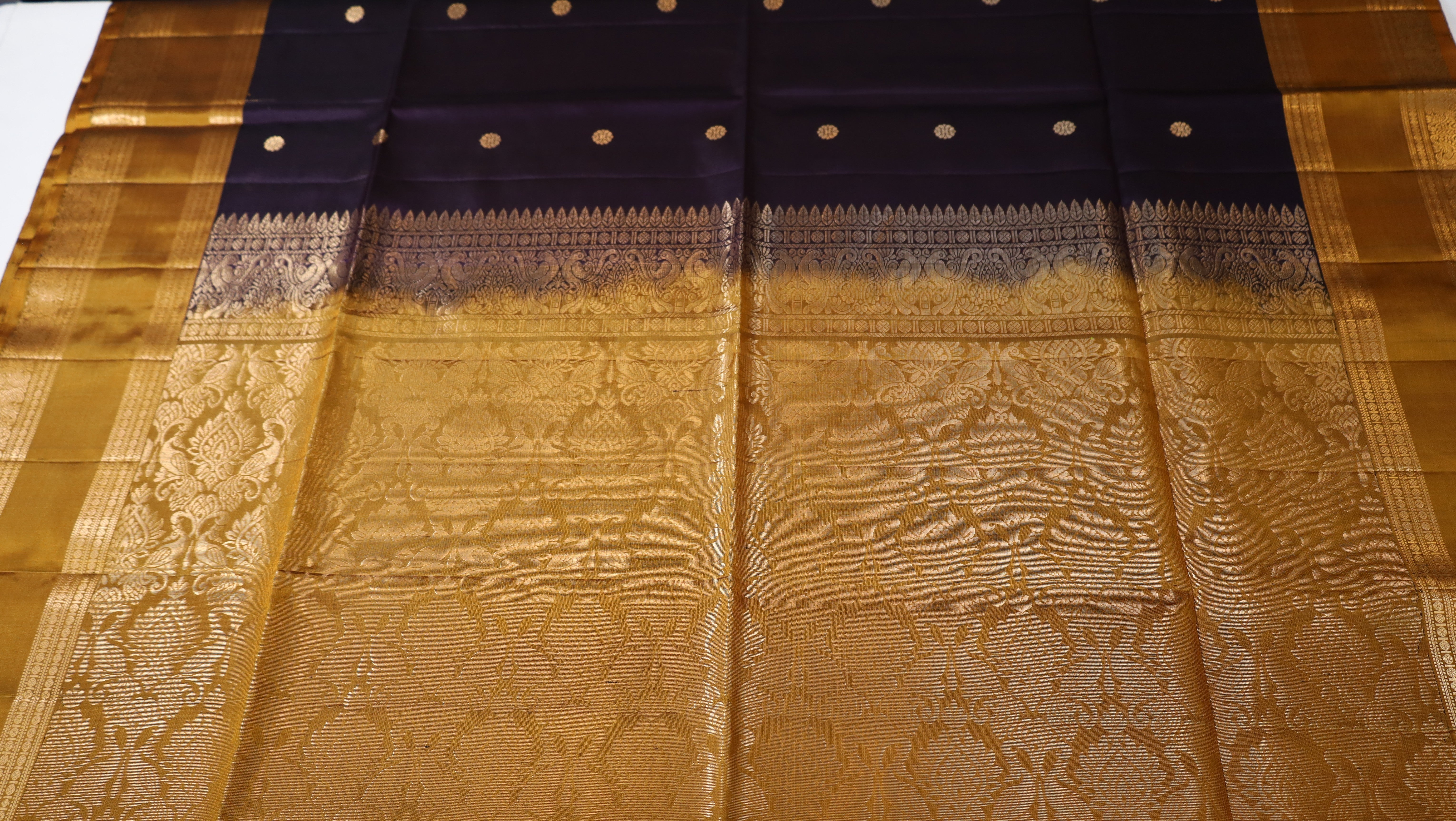 Dark Coffee Brown Retta Pettu Soft Silk Saree with Mustard Yellow  border & Pallu