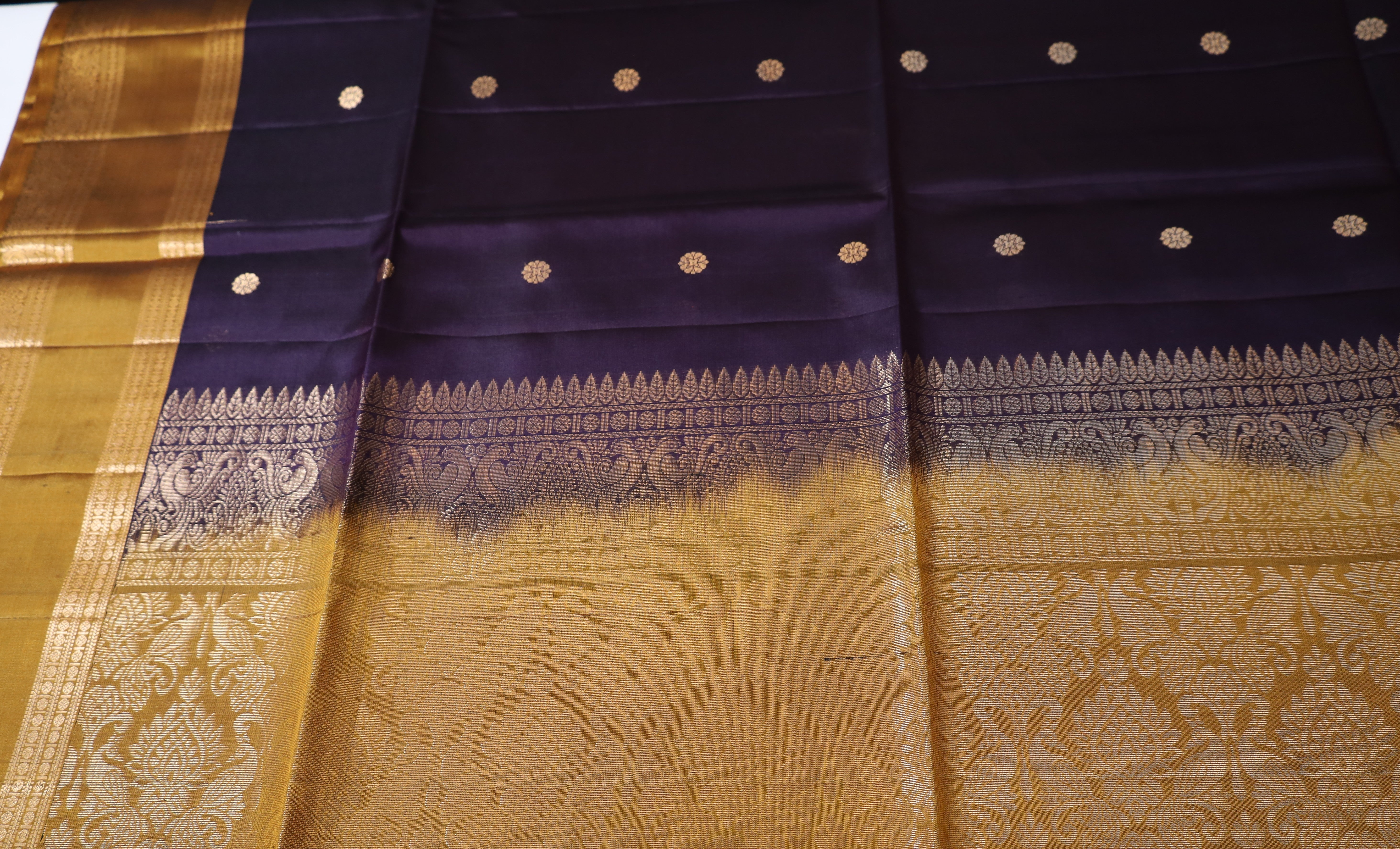 Dark Coffee Brown Retta Pettu Soft Silk Saree with Mustard Yellow  border & Pallu