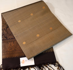 Mosss Green Retta Pettu Soft Silk Saree with Coffee Brown border & Pallu
