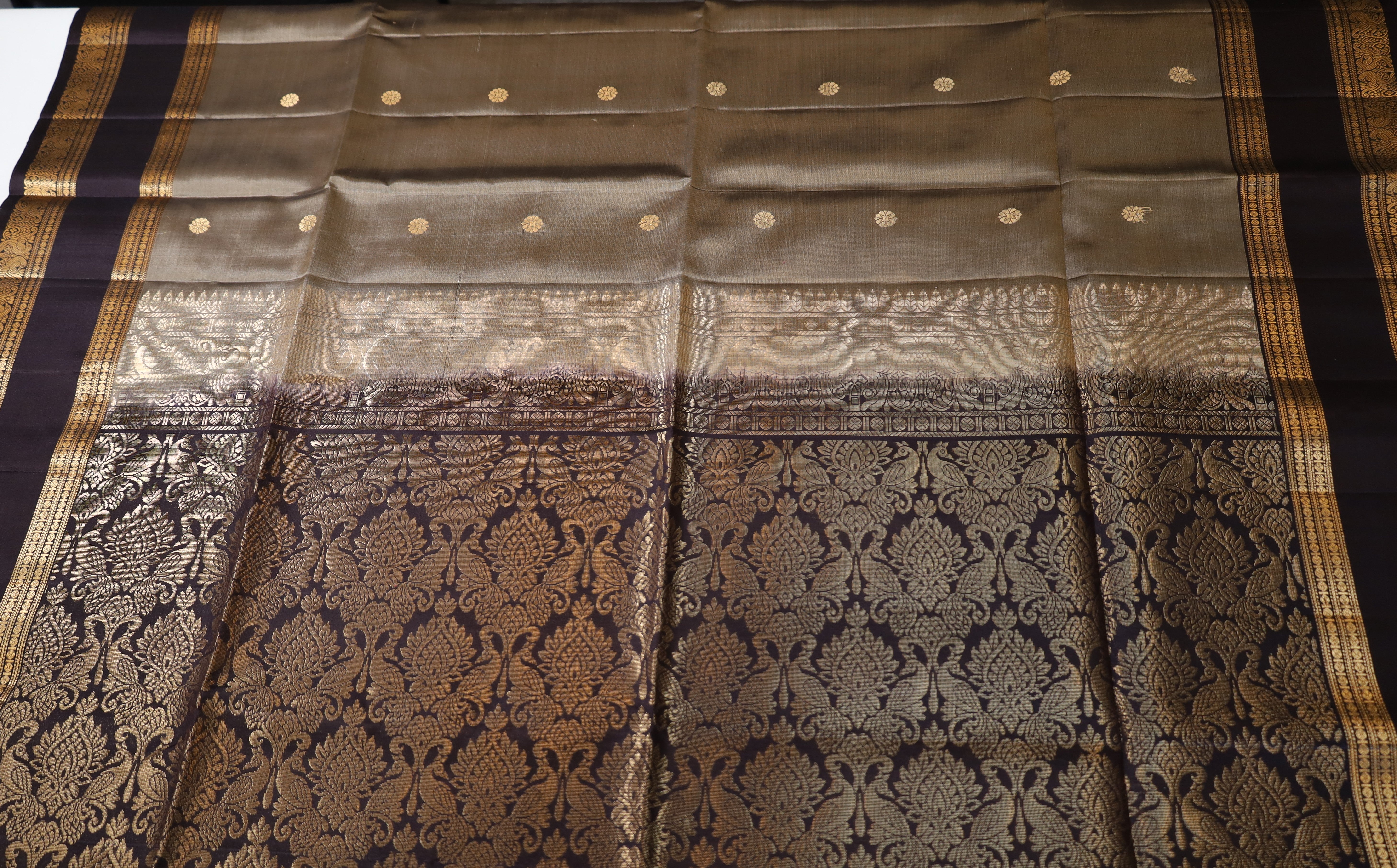 Mosss Green Retta Pettu Soft Silk Saree with Coffee Brown border & Pallu