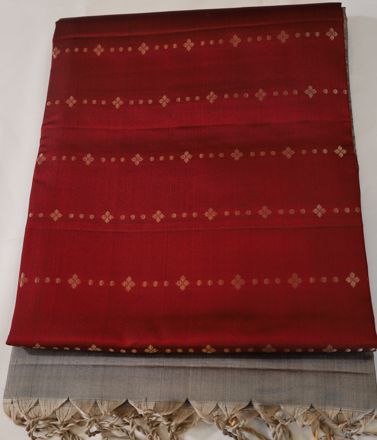 Maroon Red Retta Pettu Soft Silk Saree with Gray border & Pallu
