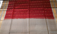Maroon Red Retta Pettu Soft Silk Saree with Gray border & Pallu
